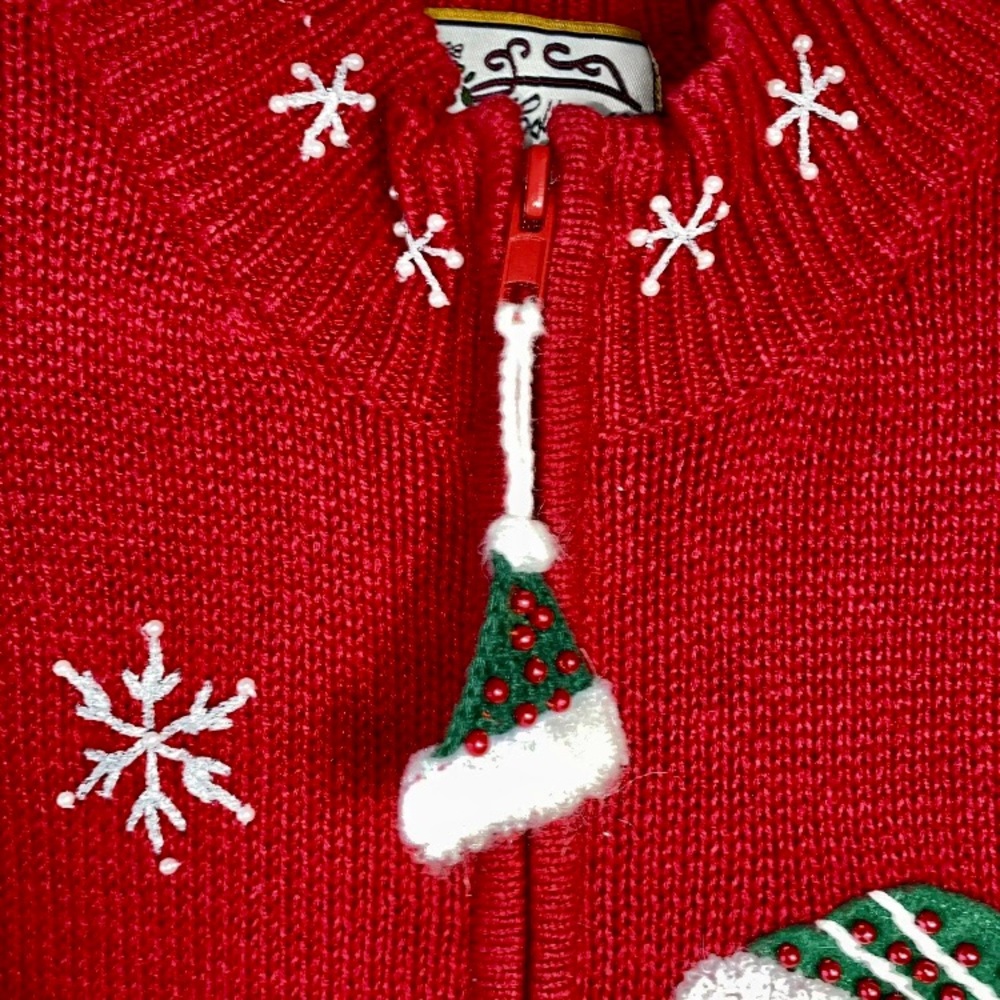 Heirloom Collectibles Holiday Sweater Embellished Appliqués Red w/ Snowmen Sz XL